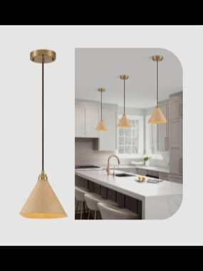 3 Pack Pendant Lights Kitchen Island, 8.3” Small Wood Pendant Light, Adjustable